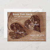 Carte Postale Faire-part Mariage Rustique en bois Coeurs SaveTheDate Postca (Devant / Derrière)