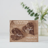 Carte Postale Faire-part Mariage Rustique en bois Coeurs SaveTheDate Postca (Debout devant)