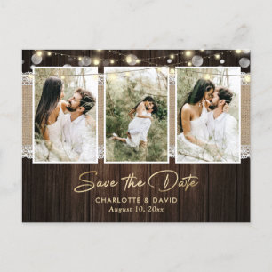 Carte Postale Faire-part Mariage Rustique En Bois Enregistrer La Date Photo