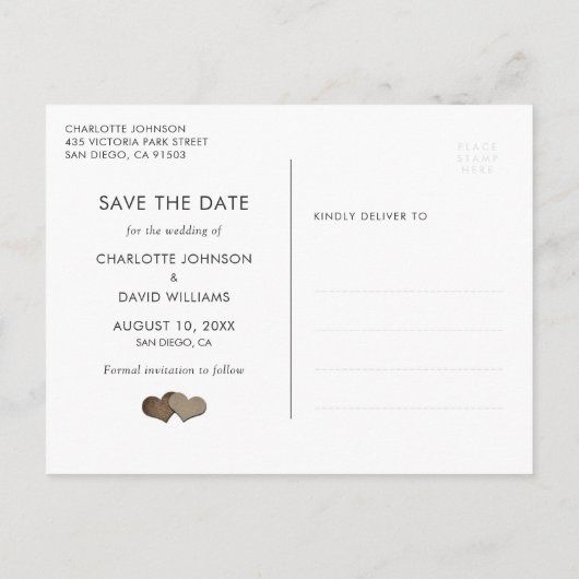 Carte Postale Faire-part Mariage Rustique En Bois Enregistrer La Date Photo (Dos)