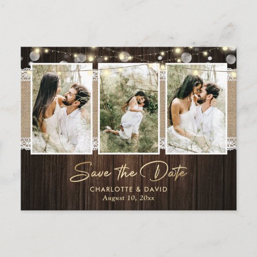 Carte Postale Faire-part Mariage Rustique En Bois Enregistrer La Date Photo (Devant)
