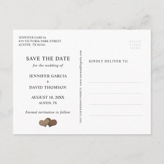 Carte Postale Faire-part Mariage Rustique En Bois Enregistrer La Date Photo (Dos)