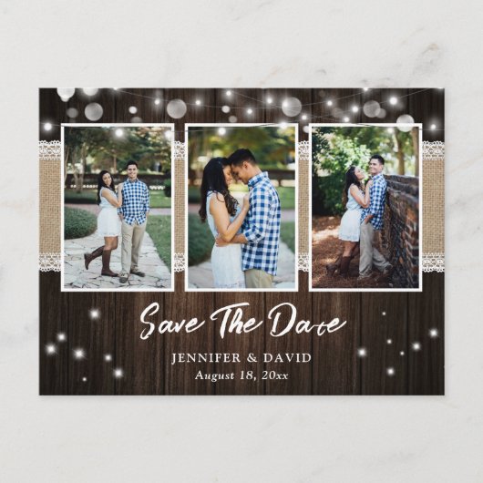 Carte Postale Faire-part Mariage Rustique En Bois Enregistrer La Date Photo (Devant)