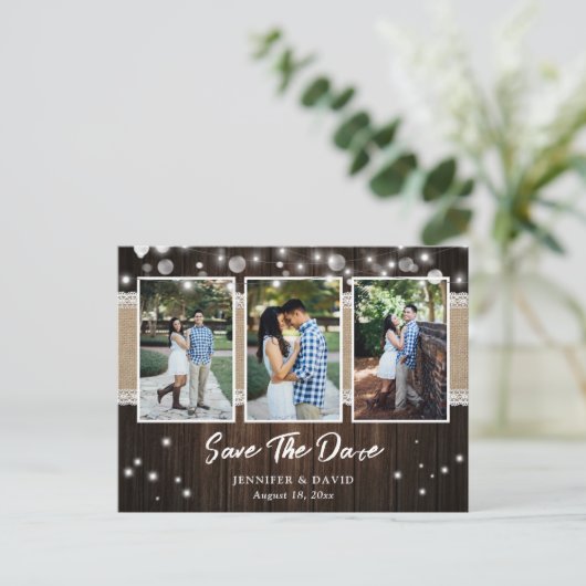 Carte Postale Faire-part Mariage Rustique En Bois Enregistrer La Date Photo (Debout devant)