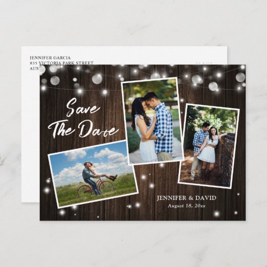 Carte Postale Faire-part Mariage Rustique En Bois Enregistrer La Date Photo (Devant / Derrière)