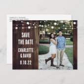 Carte Postale Faire-part Mariage rustique en bois Enregistrer la date Photo (Devant / Derrière)