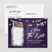 Carte Postale Faire-part Mariage Rustique Fait Savoir Date En Pot Mason Vio (Devant / Derrière)