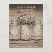 Carte Postale Faire-part Mariage rustique Lace Jars ENREGISTRER LA DATE Car (Devant)