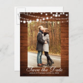 Carte Postale Faire-part Mariage Rustique Lumières en Bois Save the Date (Devant / Derrière)