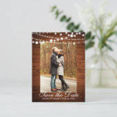 Carte Postale Faire-part Mariage Rustique Lumières en Bois Save the Date (Debout devant)