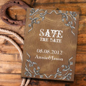 Carte Postale Faire-part mariage rustique occidental en cuir save the date