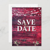 Carte Postale Faire-part Mariage Rustique Rouge Chaîne de bois Lumières Enr (Devant / Derrière)