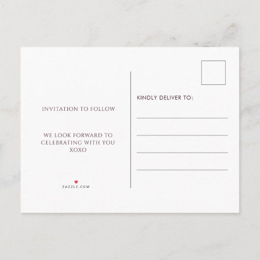 Carte Postale Faire-part Mariage Rustique Rouge Chaîne de bois Lumières Enr (Dos)