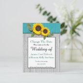 Carte Postale Faire-part Mariage Rustique Tournesol Bleu Gris Bois Chic (Debout devant)
