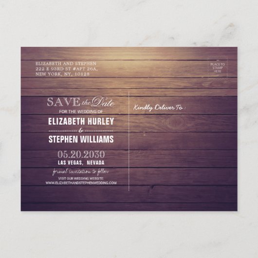 Carte Postale Faire-part Mariage Sauvegarder La Date Automne Feuilles Bois  (Dos)