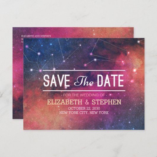 Carte Postale Faire-part Mariage Sauvegarder La Date Galaxie Nébuleuse Cons (Devant / Derrière)