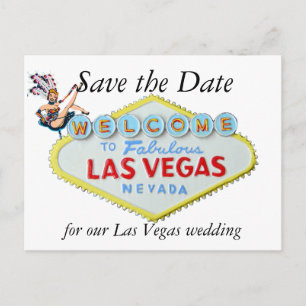 Carte Postale Faire-part Mariage Sauvez la date Las Vegas Signé et Showgirl