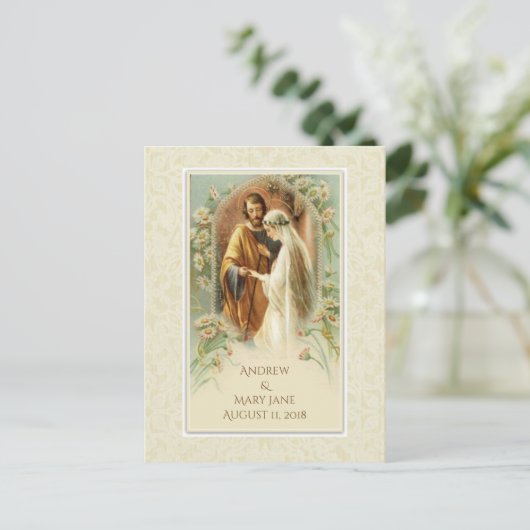 Carte Postale Faire-part Mariage SAVE THE DATE catholique traditionnel (Debout devant)