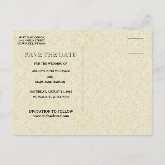 Carte Postale Faire-part Mariage SAVE THE DATE catholique traditionnel (Dos)