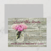 Carte Postale Faire-part mariage save the date pot mason rose rustique (Devant / Derrière)
