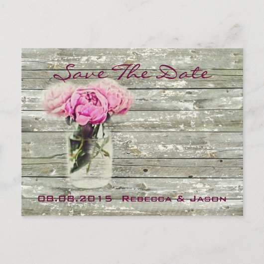 Carte Postale Faire-part mariage save the date pot mason rose rustique (Devant)
