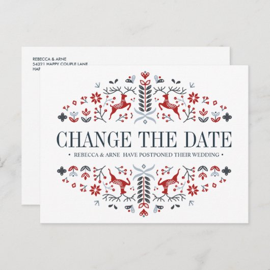 Carte Postale Faire-part Mariage scandinave MODIFIER LA DATE POSTPONEMENT (Devant / Derrière)