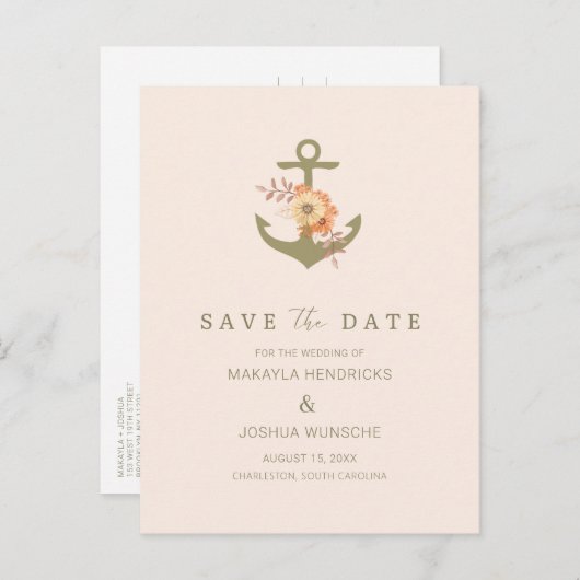 Carte Postale Faire-part Mariage simple Boho Enregistrer la date (Devant / Derrière)