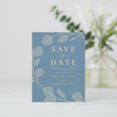 Carte Postale Faire-part Mariage Simple Élégant Moderne Feuilles Bleues (Debout devant)