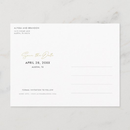 Carte Postale Faire-part Mariage simple Enregistrer la date (Dos)