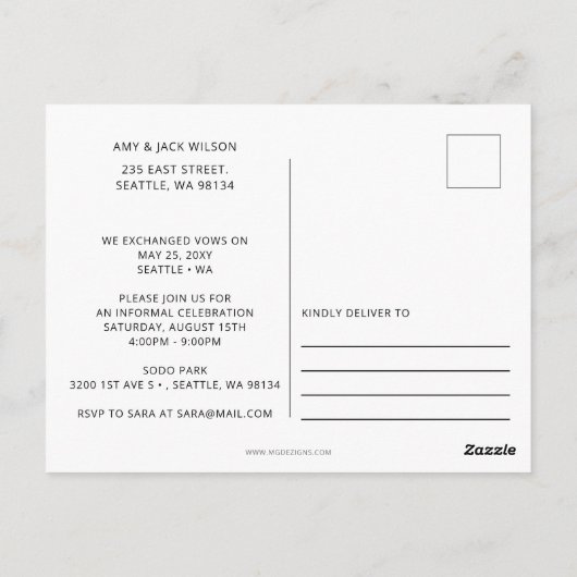 Carte Postale Faire-part Mariage simple et élégant (Dos)