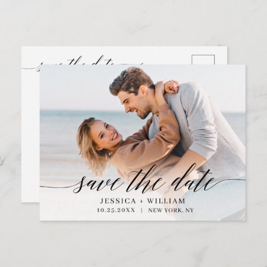 Carte Postale Faire-part Mariage simple et élégant Enregistrer la photo de (Devant / Derrière)