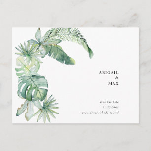 Carte Postale Faire-part Mariage simple et tropicale au feuillage Enregistr