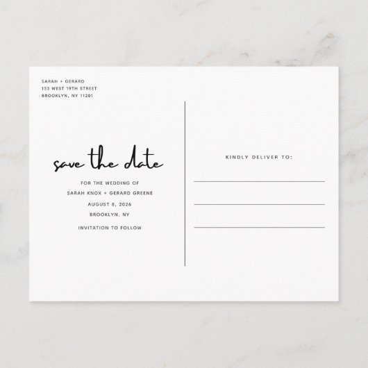 Carte Postale Faire-part Mariage simple gris deux photos Enregistrer la dat (Dos)