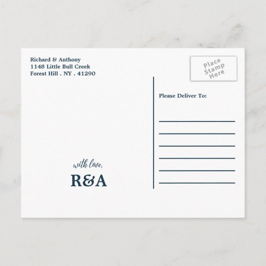 Carte Postale Faire-part Mariage simple, moderne et tendance Enregistrer la (Dos)