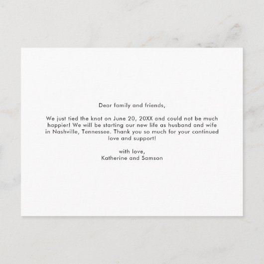 Carte Postale Faire-part Mariage Simple Photo Mariage Fuite Mariage (Dos)