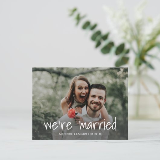 Carte Postale Faire-part Mariage Simple Photo Mariage Fuite Mariage (Debout devant)