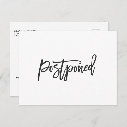 Carte Postale Faire-part Mariage simple reporté (Devant / Derrière)