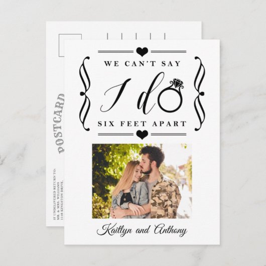 Carte Postale Faire-part Mariage Six Pieds de Séparation Reporté Changement (Devant / Derrière)