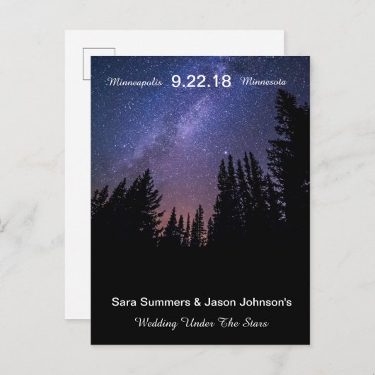 Carte Postale Faire-part Mariage sous les étoiles - Sauvegarder la date (Devant / Derrière)