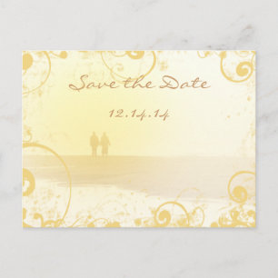 Carte Postale Faire-part Mariage sur la plage au cœur jaune