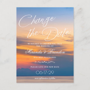 Carte Postale Faire-part Mariage sur la Plage au Coucher du Soleil d'Été Mo