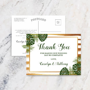 Carte Postale Faire-part Mariage sur la plage avec feuille de palme verte e