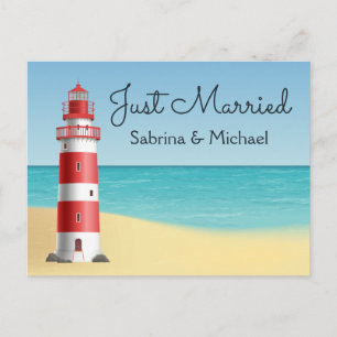 Carte Postale Faire-part Mariage sur la plage avec phare