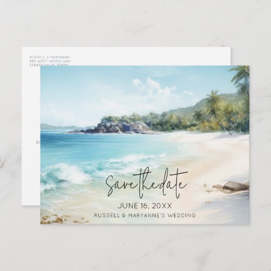 Carte Postale Faire-part Mariage sur la Plage Budget Enregistrez la Date (Devant / Derrière)