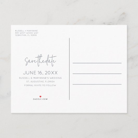 Carte Postale Faire-part Mariage sur la Plage Budget Enregistrez la Date (Dos)