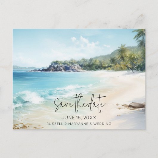 Carte Postale Faire-part Mariage sur la Plage Budget Enregistrez la Date (Devant)