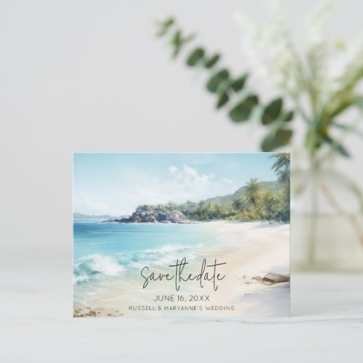 Carte Postale Faire-part Mariage sur la Plage Budget Enregistrez la Date (Debout devant)