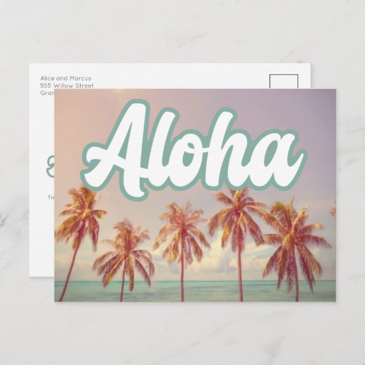 Carte Postale Faire-part Mariage sur la plage de destination Aloha, Enregis (Devant / Derrière)