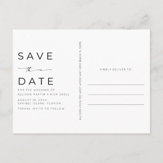 Carte Postale Faire-part Mariage sur la plage des palmiers tropicaux Enregi (Dos)