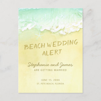 Carte Postale Faire-part Mariage sur la Plage Sable Vagues de l'Océan Enreg